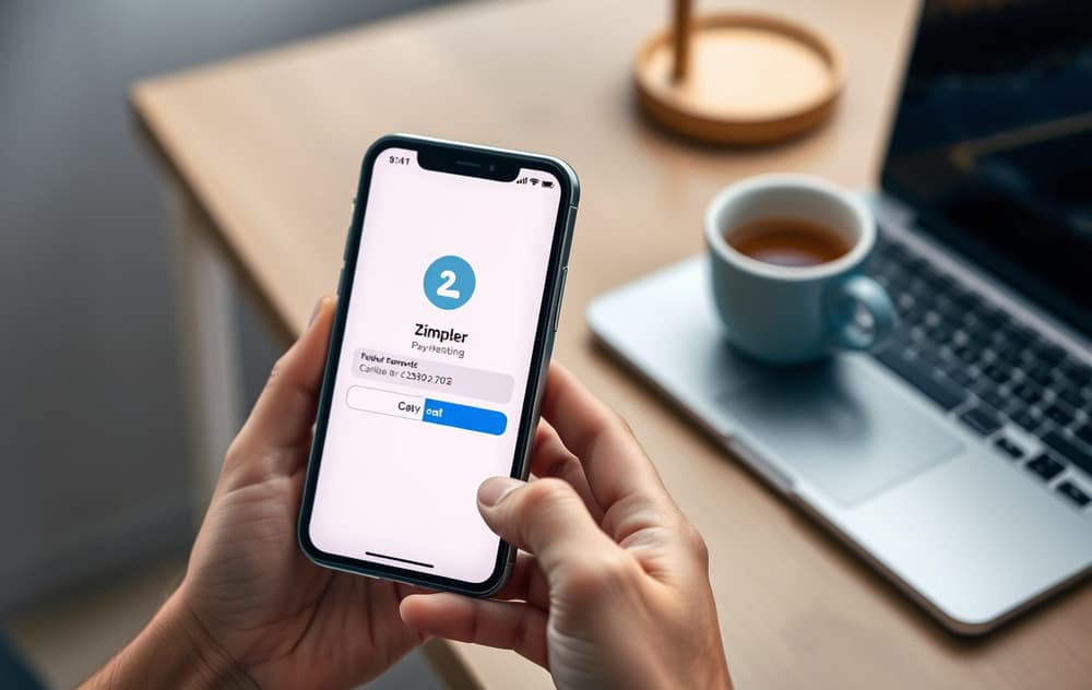 Person som holder en mobiltelefon med en bettingside og Zimpler-betalingsbekreftelse på skjermen