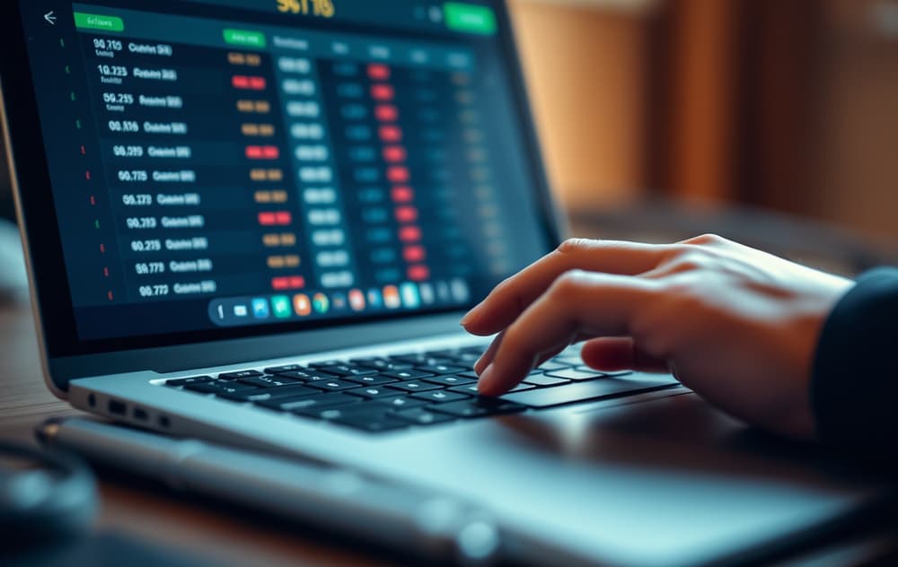 Hånd som klikker på en odds side på laptop