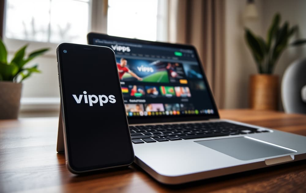 Smarttelefon med Vipps-app ved siden av laptop med odds side
