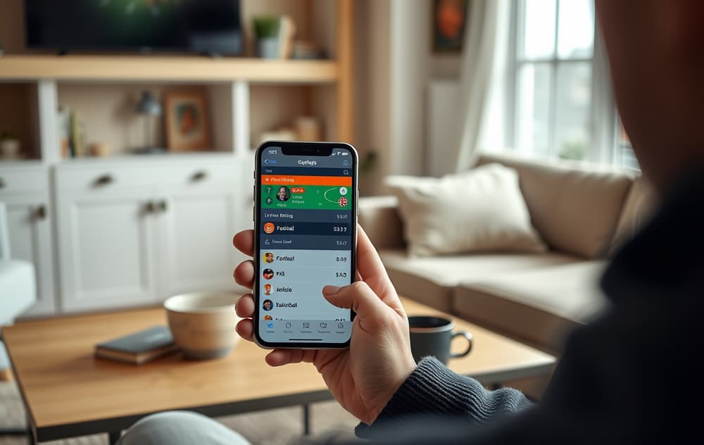 Person som tipper på mobil med live-odds for fotball og basketball