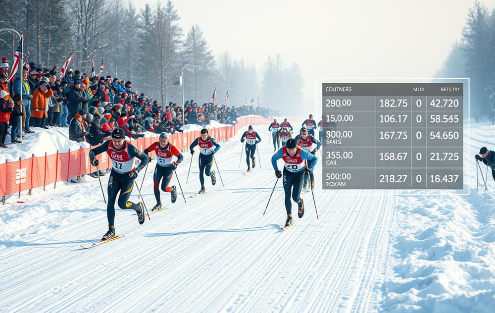 Langrennsløpere i aksjon med oddsdisplay