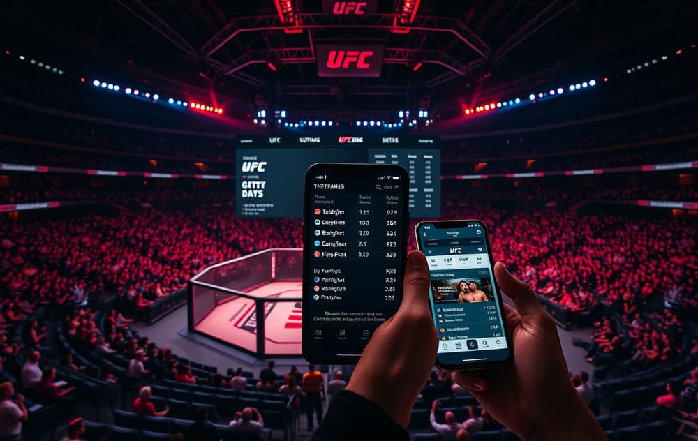 MMA-betting på mobil med odds-tavle i bakgrunnen
