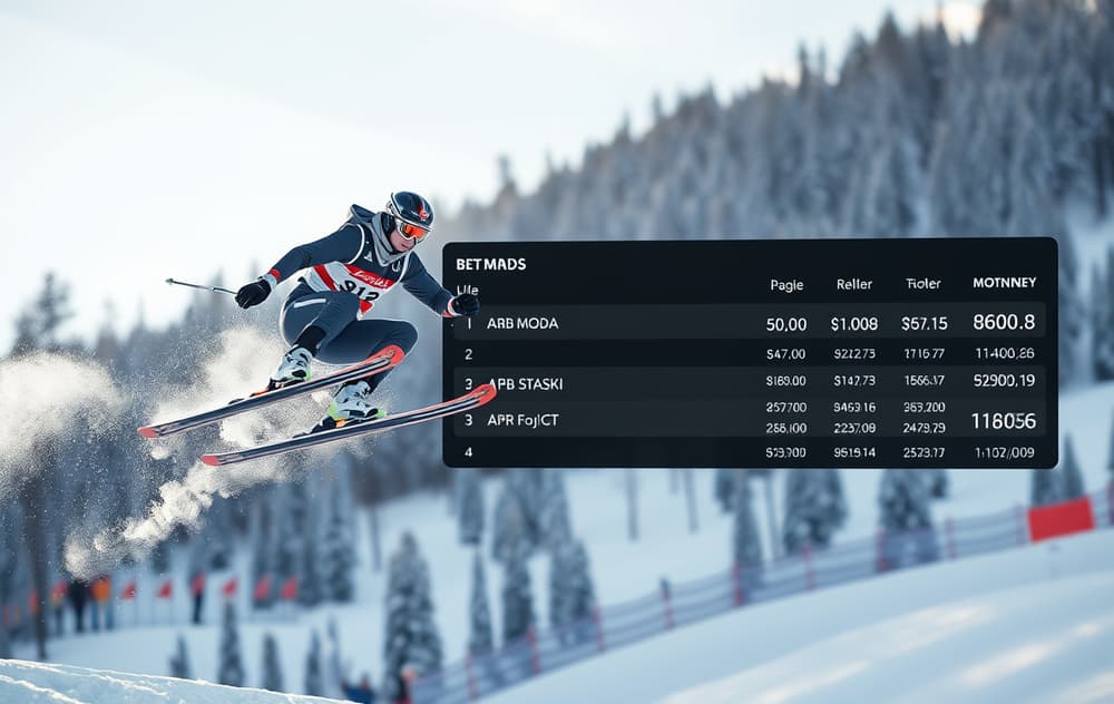 Skihopper i luften med odds på skjermen